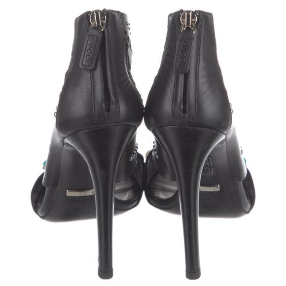 GUCCI LIKA LASER CUT LEATHER STONE STUD EMBELLISHED LOGO ANKLE BOOT SIZE EU 38 - Picture 4 of 5